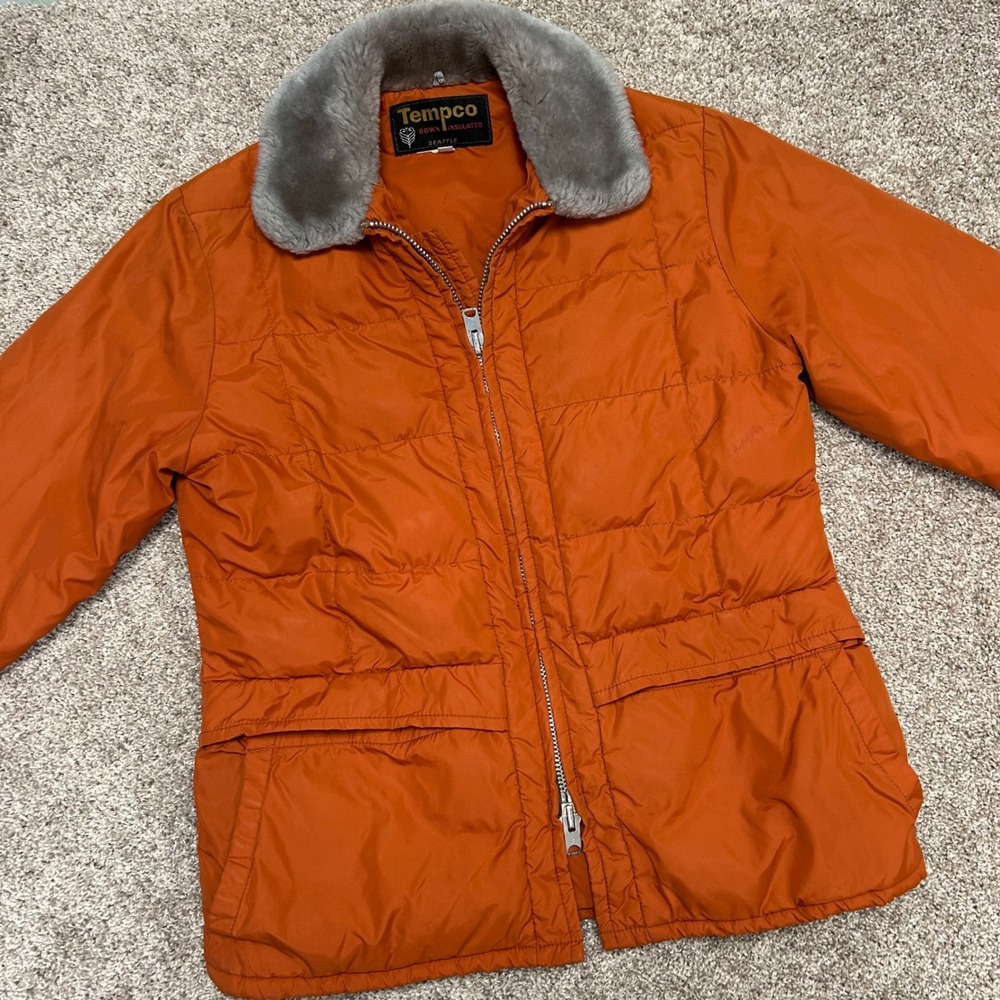 Vintage Tempco Seattle Goose Down Burnt Orange Talon‎ Zip Puffer Jacket Women 14